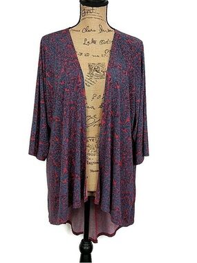 LuLaRoe Red Teal & Black Patterned Lindsay Kimono Size L (18-22)